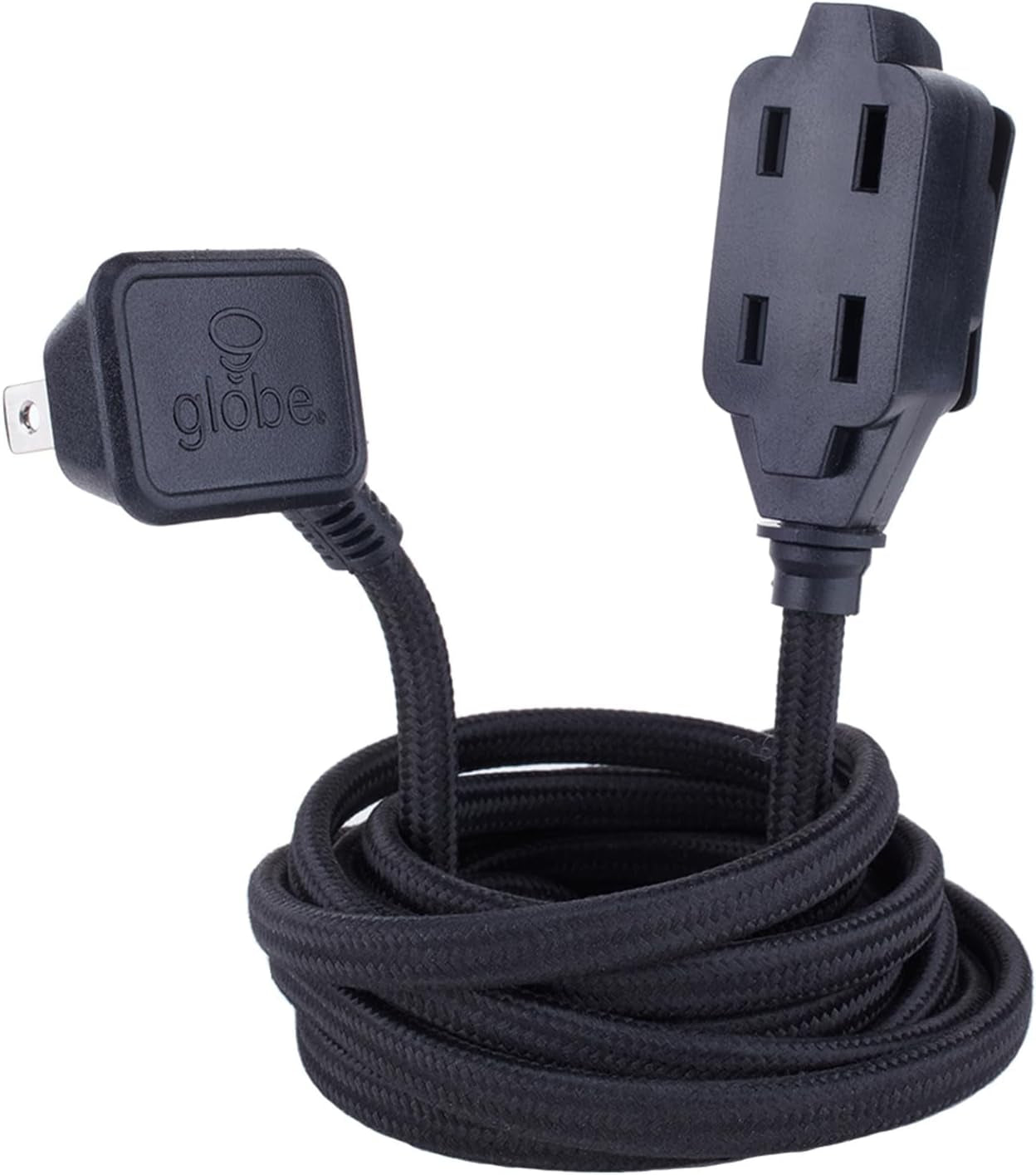 22810 9Ft Fabric Extension Cord, 3 Polarized Outlets, Right Angle Plug, 125 Volts, Black, Extension Cord with Multiple Outlets, Multi Plug Outlet, Electrical Outlet, Home Improvement