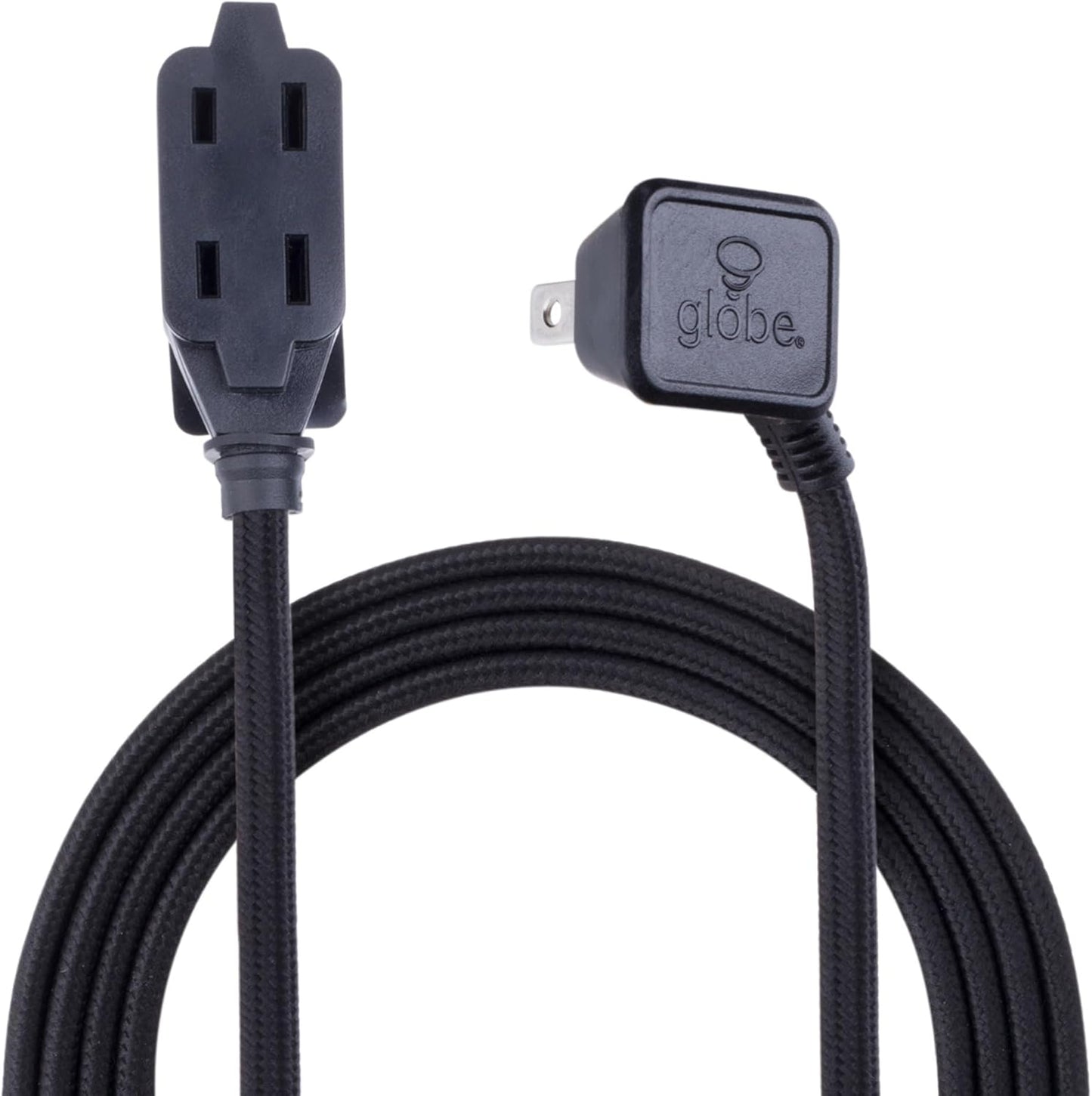 22810 9Ft Fabric Extension Cord, 3 Polarized Outlets, Right Angle Plug, 125 Volts, Black, Extension Cord with Multiple Outlets, Multi Plug Outlet, Electrical Outlet, Home Improvement